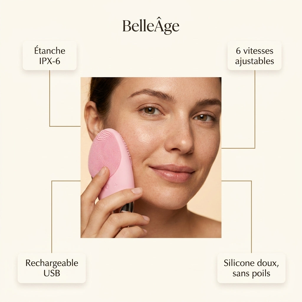Brosse Nettoyante Visage BelleÂge - Silicone Électrique Rechargeable